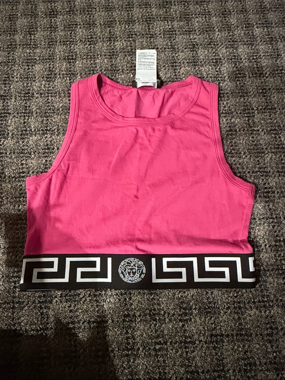 Versace Pink Cropped Tank with Logo Greek Key Band